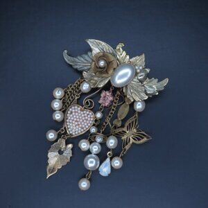 Vintage Pearl Pin with Charms